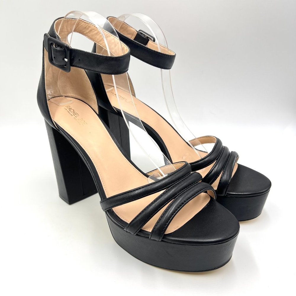 Rachel Zoe Size 11‎ Ella Black Leather Platform Block Heel Sandals Heels Shoes